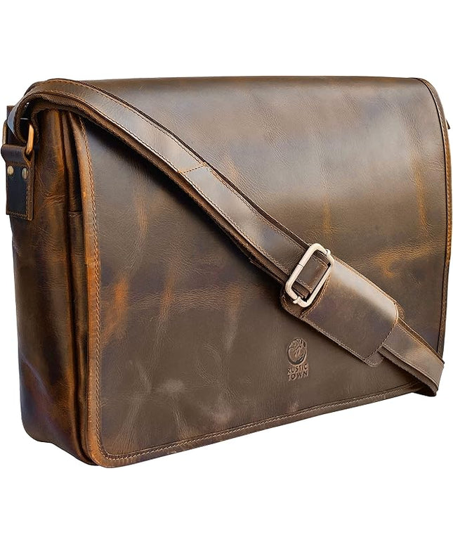 Leather Messenger Bag for Men 16" Full Grain Leather Laptop Bag Vintage Crossbody Office Satchel Travel Shoulder Bag