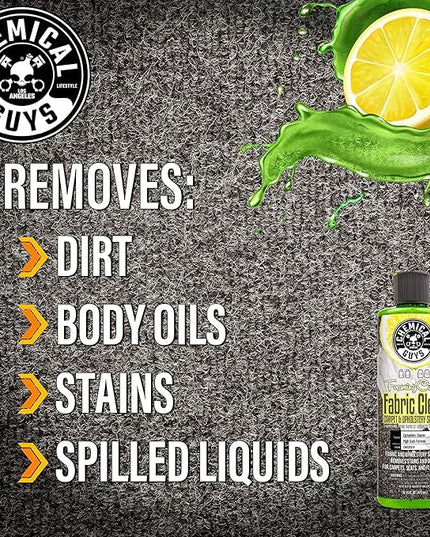 Chemical Guys Foaming Citrus Fabric Clean Drill Brush Kit - High Foaming Stain and Odor Remover, Upholstery, Floor Mat & Car Carpet Cleaner, Deep Cleans & Deodorizes, Citrus Scent - 16 fl oz