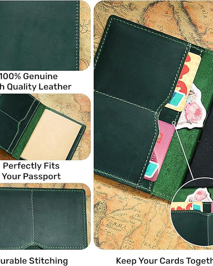 HIFA Leather Passport Holder, Handmade Passport Cover with Card and Ticket Slot - Genuine Leather, Elegant Design, Easy Access - Passport Case, Passport Wallet, Passport Holder
