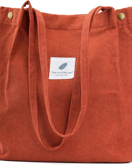 Corduroy Tote Bag Cute Tote Bags for Women Shoulder Bag with Inner Pocket for Work Beach Travel and Shopping Grocery