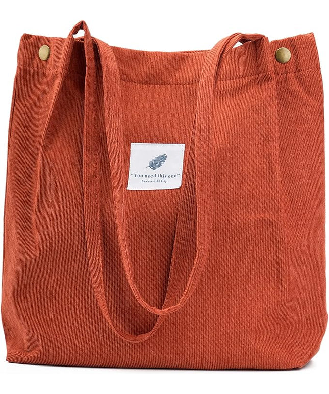 Corduroy Tote Bag Cute Tote Bags for Women Shoulder Bag with Inner Pocket for Work Beach Travel and Shopping Grocery