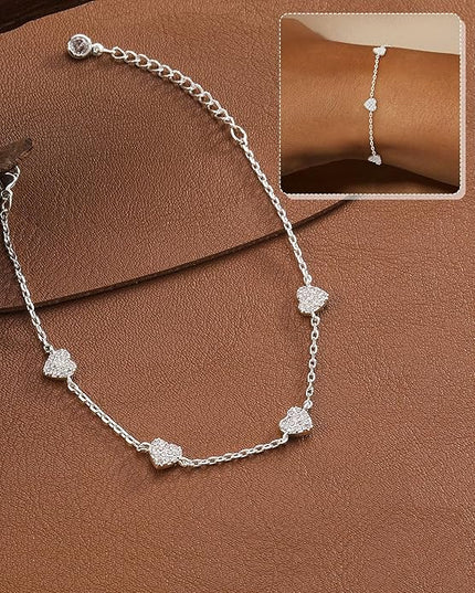 FUNEIA Dainty Silver Gold Bracelets for Women Trendy Non Tarnish 14K Gold Plated Waterproof Diamond Bracelets Cute Stackable Heart Butterfly Clover Cross Evil Eye Charm Bracelet Stack Jewelry Gifts