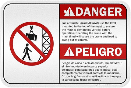Danger Fall Or Crush Hazard Always Use The Level Mounted Bilingual Sign, 12x18 Inches, 3M EGP Reflective .063 Aluminum, Fade Resistant, Made in USA by My Sign Center