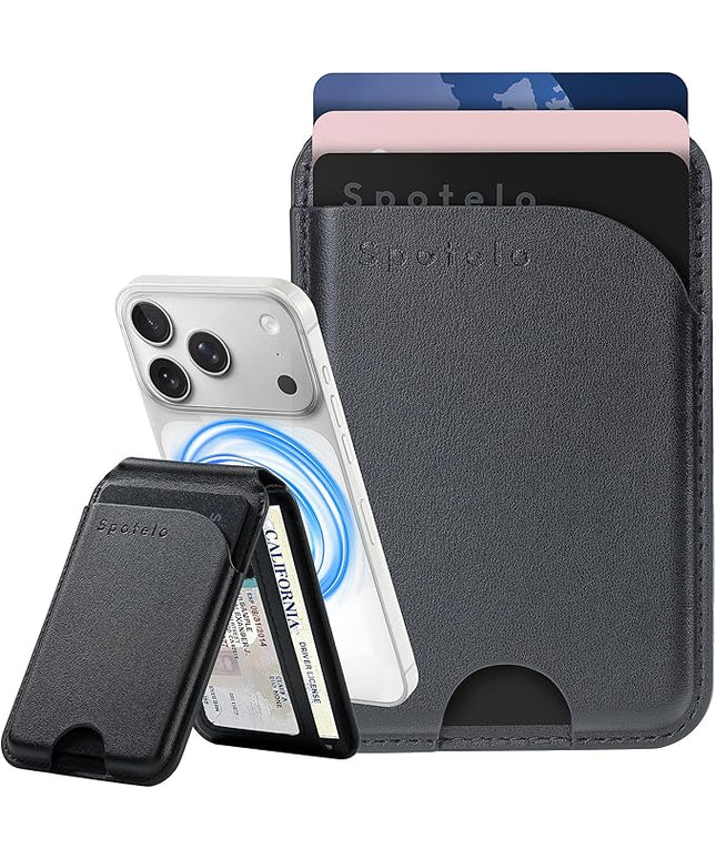 Magnetic Wallet for iPhone, Compatible with MagSafe Adjustable Stand Wallet, RIFD Blocking Leather Magnetic Card Holder for iPhone 17/16/15/14/13/12 Series, Not for iPhone 13/12 Mini(Black)
