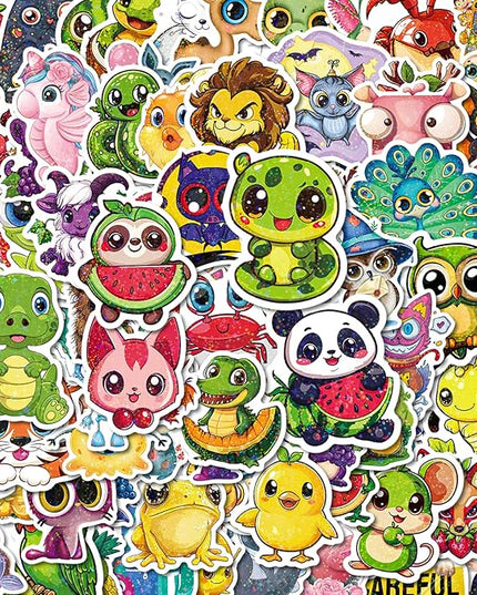 100 PCS Cute Stickers, Holographic Laminated Thickened Vinyl Big-Eye Animal Water Bottle Sticker Classroom| Easier to Peel Off| Scratch & Fade Resistant| No Curling| Reusable