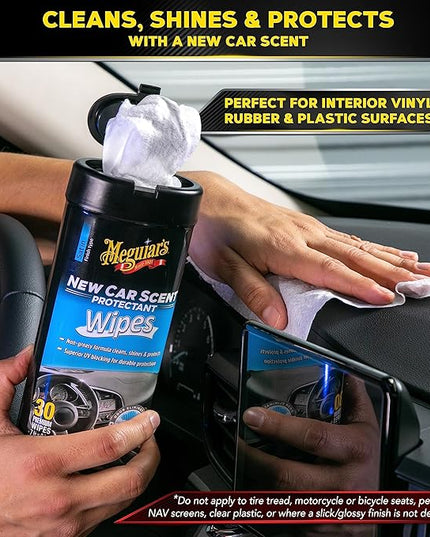 Meguiar's New Car Scent Protectant Wipes - Easy to Use Car Wipes that Protect and Freshen Your Car's Interior - Ideal for Car Detailing & Maintenance - 30 Ct