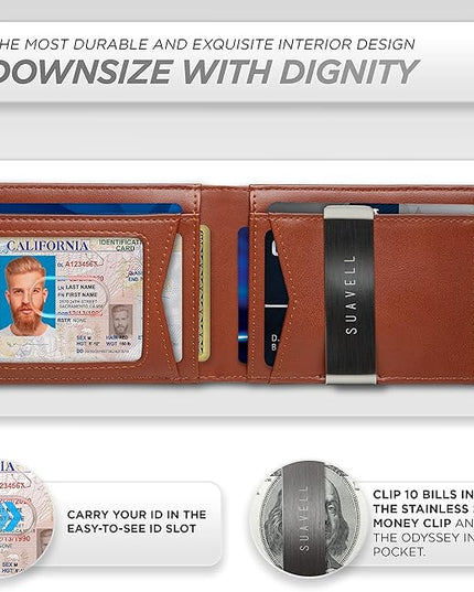 Suavell Slim Wallets for Men. Minimalist Bifold Wallet With Money Clip & ID Window. RFID Blocking Credit Card Holder Front Pocket Wallet, Gifts For Men - Husband Father On Birthday Anniversary