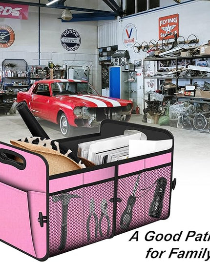 Femuar Car Trunk Organizer,Car Storage Organizer with 72L Large Capacity Waterproof Collapsible and 11 Pockets,Trunk Organizer for Car Suv/Jeep/Sedan, Large Size, Pink
