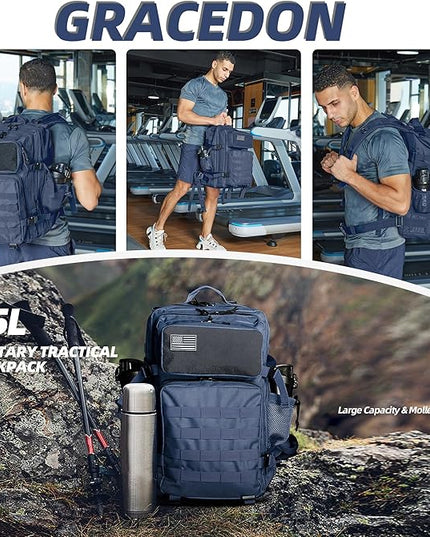 gracedon Tactical Backpack - Military Molle Bag 3 Days Pack for men and Women Large Assault Rucksack 45L (Navy)