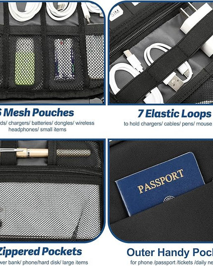 Electronic Organizer Travel Case, All-in-One Portable Cable Organizer Bag for Storage, Cord Organizer Tech Accessories for Cables, Chargers, Power Bank, Flash Drive, SD Card