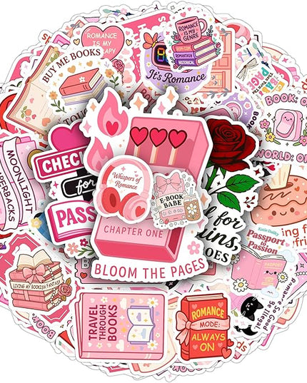 100 Pcs Romance Book Stickers Bookish Aesthetic Sticker Vinyl Waterproof Decal Decore Laptop Water Bottle Scrapbook Hard Hat Bumper Birthday Gifts for Men Women Students