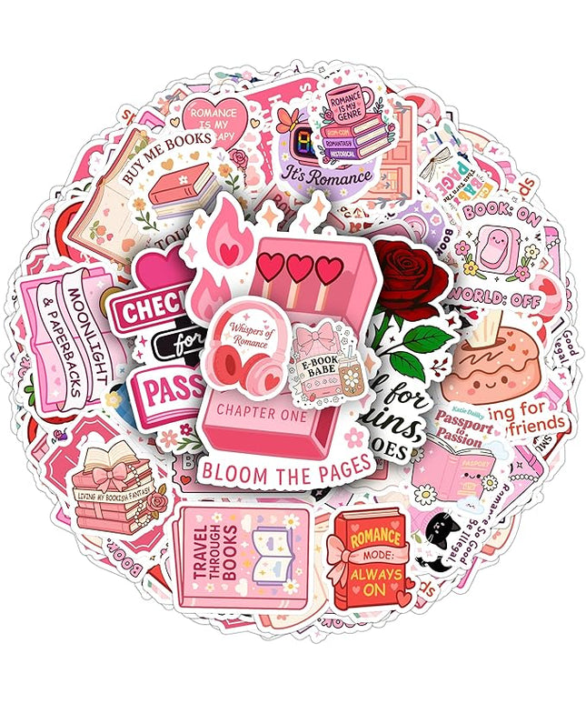 100 Pcs Romance Book Stickers Bookish Aesthetic Sticker Vinyl Waterproof Decal Decore Laptop Water Bottle Scrapbook Hard Hat Bumper Birthday Gifts for Men Women Students