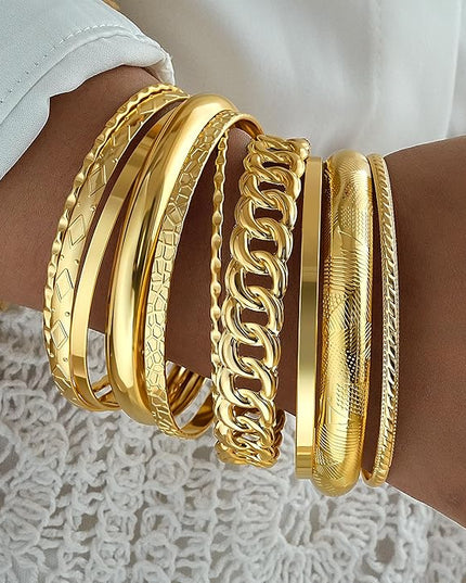ÌF ME Gold Bangle Bracelets for Women, Indian Bangles Stackable Set, Multi Layer Textured 14K Gold Plated Chunky Bracelets Boho Jewelrys Set