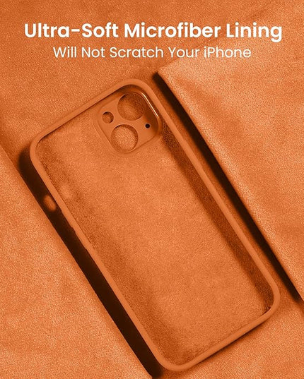 FireNova Designed for iPhone 14 Case, Silicone Upgraded [Camera Protection] Phone Case with [2 Screen Protectors], Soft Anti-Scratch Microfiber Lining Inside, 6.1 inch, Kumquat