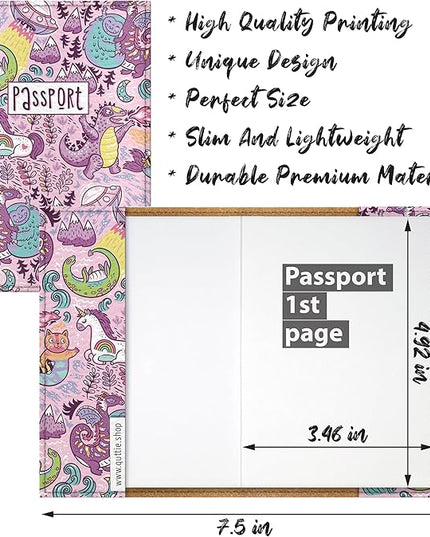 Passport Cover for Kids, Women and Men, Cute Travel Passport Holder (Dragon Yeti Pattern)