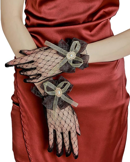 Sahabowi Satin Gloves Formal Bridal Banquet Party Wedding Opera Solid Colorful Mitten For Women
