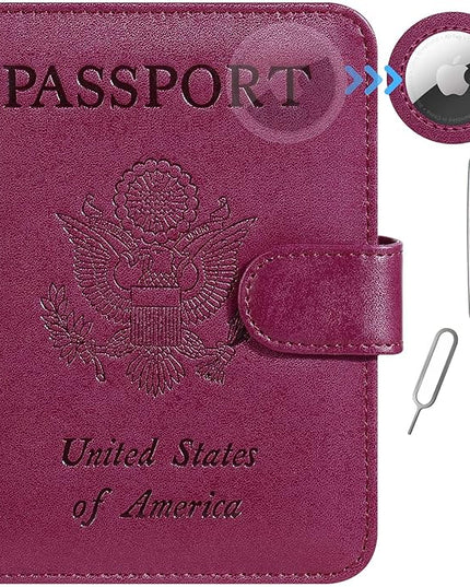 Airtag Passport Holder Cover Wallet RFID Blocking Leather Case Travel Essentials Luggage Accessories Travel Must Have(118#Purple)