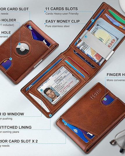 miyozi Airtag Wallet for Men,with Money Clip 11 Cards Slim Front Pocket Leather RFID Blocking Wallet with Gift Box