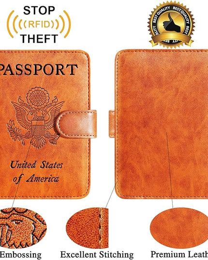 Passport Holder Cover Wallet RFID Blocking Leather Card Case Travel Accessories for Women Men (Claybank)