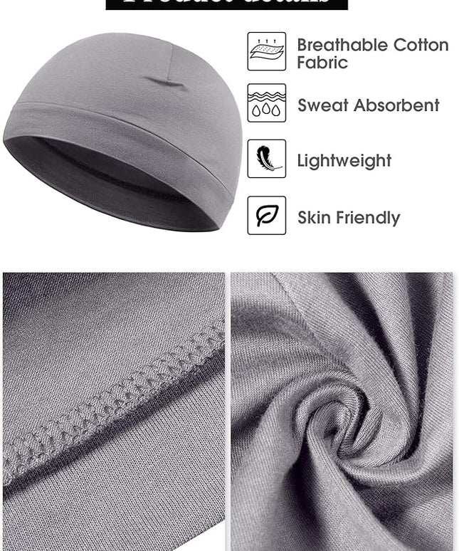 Syhood 4 Pcs Cotton Skull Caps for Men Women Breathable Beanie Thin Sleep Hat Night Running Cap Helmet Liner for Cycling Gym