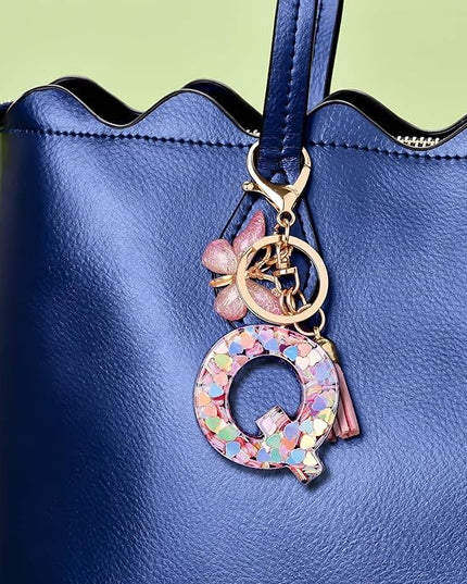 Fashion Alphabet Initial Letter Keychain Tassel Butterfly Pendant Key Ring for Purse Handbags Women Girl