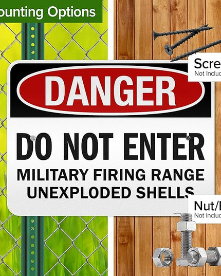 Danger Do Not Enter Military Firing Range Unexploded Shells Sign, 18x24 Inches, 3M EGP Reflective .080 Aluminum, Fade Resistant, Made in USA by My Sign Center