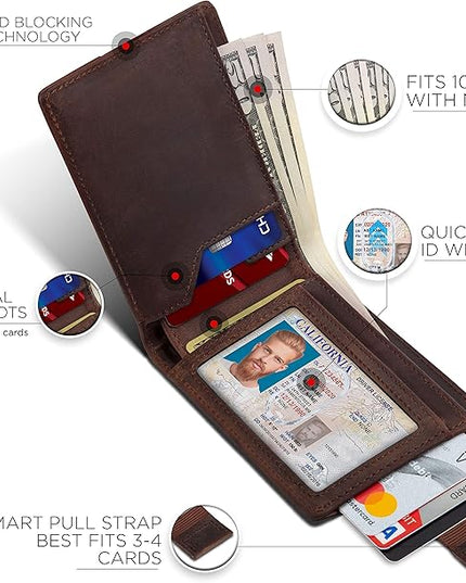 SERMAN BRANDS RFID Blocking Slim Bifold Genuine Leather Thin Minimalist Front Pocket Wallets for Men Billfold Wallet Men Gift