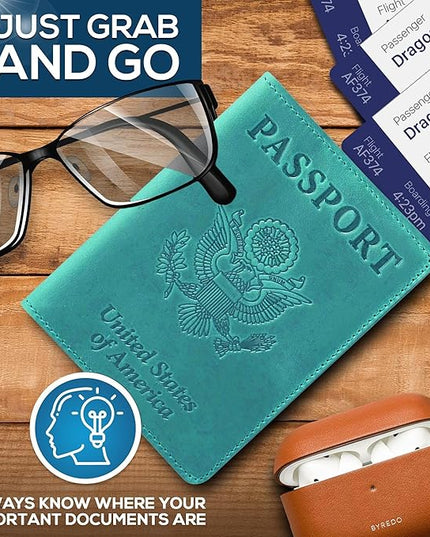 Ciana Passport Holder for Travel – PU Leather Passport Cover and Card Holder for Men & Women – Slim Passport Holder with Card Protector Slot, Travel Must Haves (Turquoise)