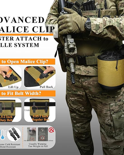 Dump Pouch,Rigid Mag Dump Pouches,Versatile Nylon Molle Pouches with 4PCS Malice Clips, Use for Magazine/Ammo Storage,Hunting, Hiking