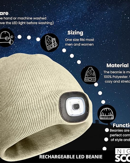 Night Scope Classic Rechargeable LED Warm Knit Beanie Head Light Hat Headlamp for Outdoor Activities