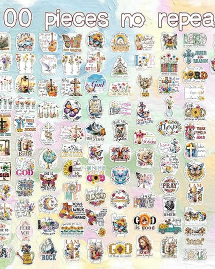 Bible Verse Stickers for Adults - 100 Pcs Watercolor Christian Water Bottle Stickers, Inspirational Waterproof Scrapbook Sticker, Religious Vinyl Decals for Laptop Journal Prayer Board