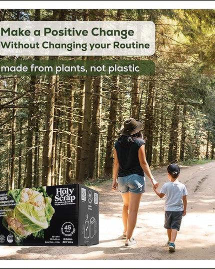 Medium Compostable Drawstring Trash Bags - 6-8 Gallon, 45 Pack | Plastic-Free Kitchen & Bathroom Garbage Bags with Drawstring Handles | Thick Bin Bag Liners for Green & Food Waste