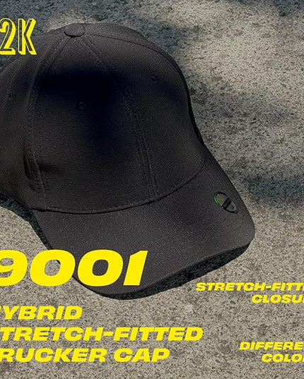 [2 Pack] Hybrid Stretch-Fitted Trucker Cap, Baseball Cap with Air Mesh