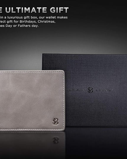 SERMAN BRANDS 2 ID Window Wallet for Men RFID Blocking Leather, Bifold Top Flip, Extra Capacity Travel Wallet