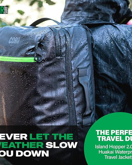 COR Surf Carry On Travel Backpack | Island Hopper 2.0 Ultralight | Airline Approved Personal Item Backpack | 34L Black with Black Zipper Waterproof Edition - FREE S-Clip Included