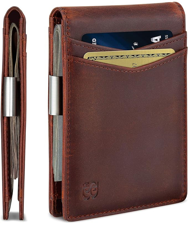 SERMAN BRANDS Money Clip Wallet - Mens Wallets slim Front Pocket RFID Blocking Card Holder Minimalist Mini Bifold