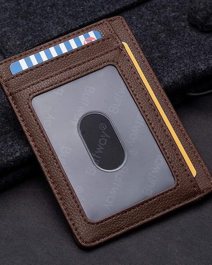 Buffway Slim Minimalist Front Pocket RFID Blocking Leather Wallets for Men and Women - Lichee Coffee