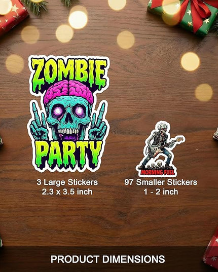 100 PCS Zombie Stickers Pack Funny Horror Zombies Sticker Vinyl Car Decals Halloween Decor Water Bottles Scrapbook Hard Hat Birthday Gifts for Men Women Teens Adults Students