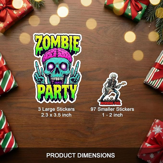 100 PCS Zombie Stickers Pack Funny Horror Zombies Sticker Vinyl Car Decals Halloween Decor Water Bottles Scrapbook Hard Hat Birthday Gifts for Men Women Teens Adults Students