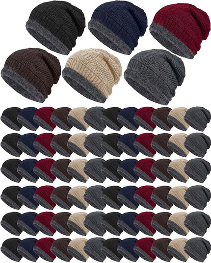 Geyoga 72 Pieces Winter Knit Beanie Hats Bulk for Homeless Fleece Lined Beanie Warm Beanie Cap Winter Knit