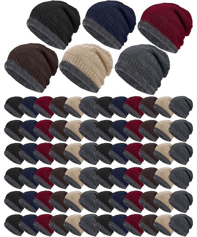 Geyoga 72 Pieces Winter Knit Beanie Hats Bulk for Homeless Fleece Lined Beanie Warm Beanie Cap Winter Knit