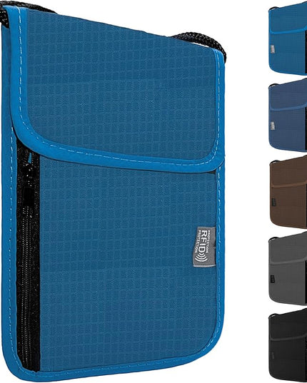Travel Neck Wallet with RFID Blocking – Passport Holder Organizer Neck Pouch – Portable Easy to Conceal Travel Pouch (Light Blue)