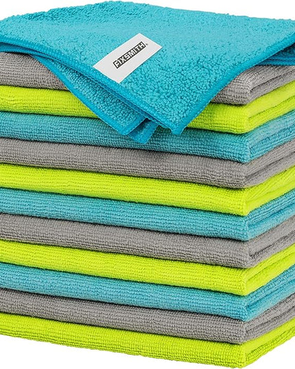FIXSMITH Microfiber Cleaning Cloth - Pack of 12, Multi-Functional Towels, Size: 12 x 16 in, Highly Absorbent Rags, Lint-Free, Streak-Free for Car, Kitchen, Home, Office