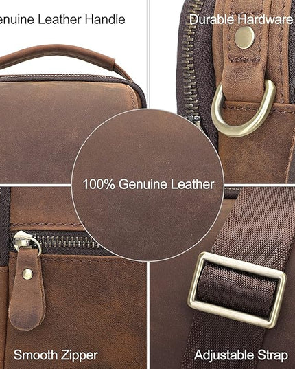 Augus Leather Small Messenger Bag For Men Crossbody Handbag Shoulder Sling Travel Bags for Men Purse Daypack Magnetic Buckle