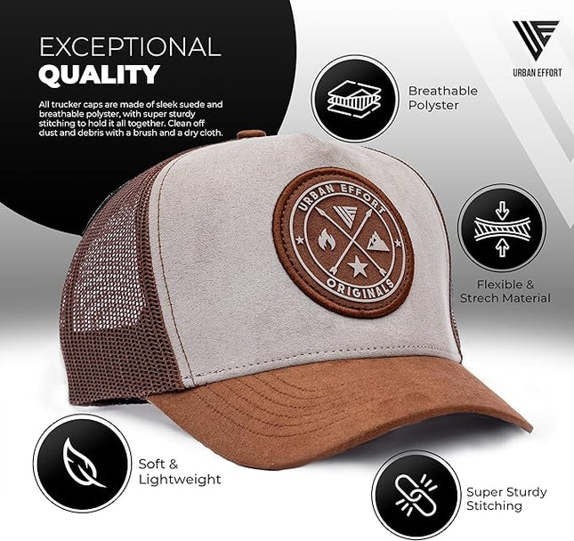 Urban Effort Mesh Back Cap - for Men and Women Baseball Hat 5-Panel Trucker Hat - Great Snapback Closure for Hunting & Hiking