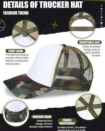 10 Pcs Sublimation Blank Trucker Hats Bulk Mesh Baseball Cap Polyester Mesh Trucker Hat for Men and Women