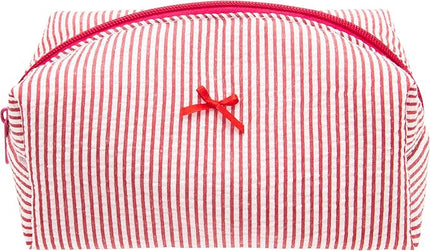 PAZIMIIK Cozy Makeup Bag Small Aesthetic Travel Zipper Cosmetic Pouch for Women Make Up Beauty Accessories Brushes, Stripe Red