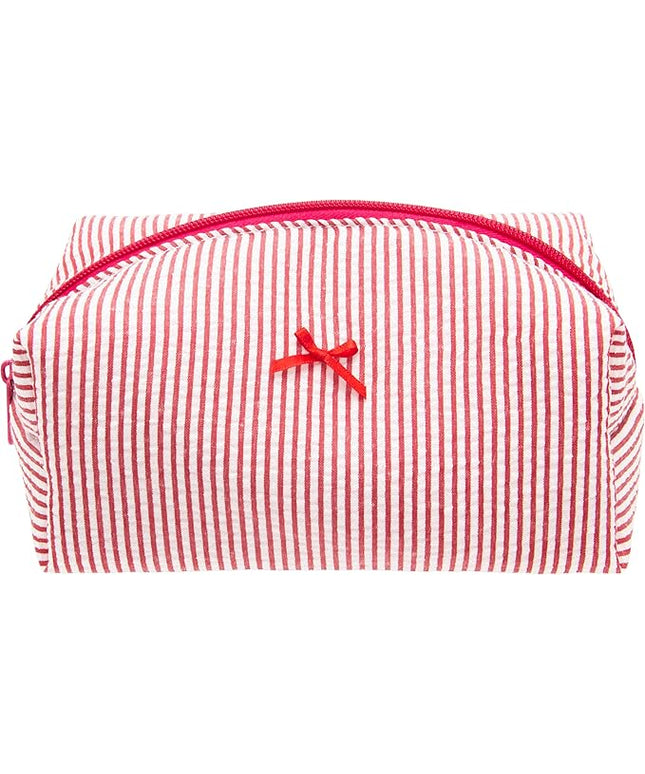 PAZIMIIK Cozy Makeup Bag Small Aesthetic Travel Zipper Cosmetic Pouch for Women Make Up Beauty Accessories Brushes, Stripe Red