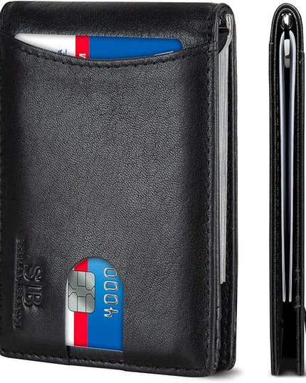 SERMAN BRANDS RFID Blocking Slim Bifold Genuine Leather Minimalist Front Pocket Wallets for Men with Money Clip Thin Mens