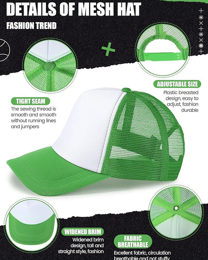 10 Pcs Sublimation Blank Trucker Hats Bulk Mesh Baseball Cap Polyester Mesh Trucker Hat for Men and Women
